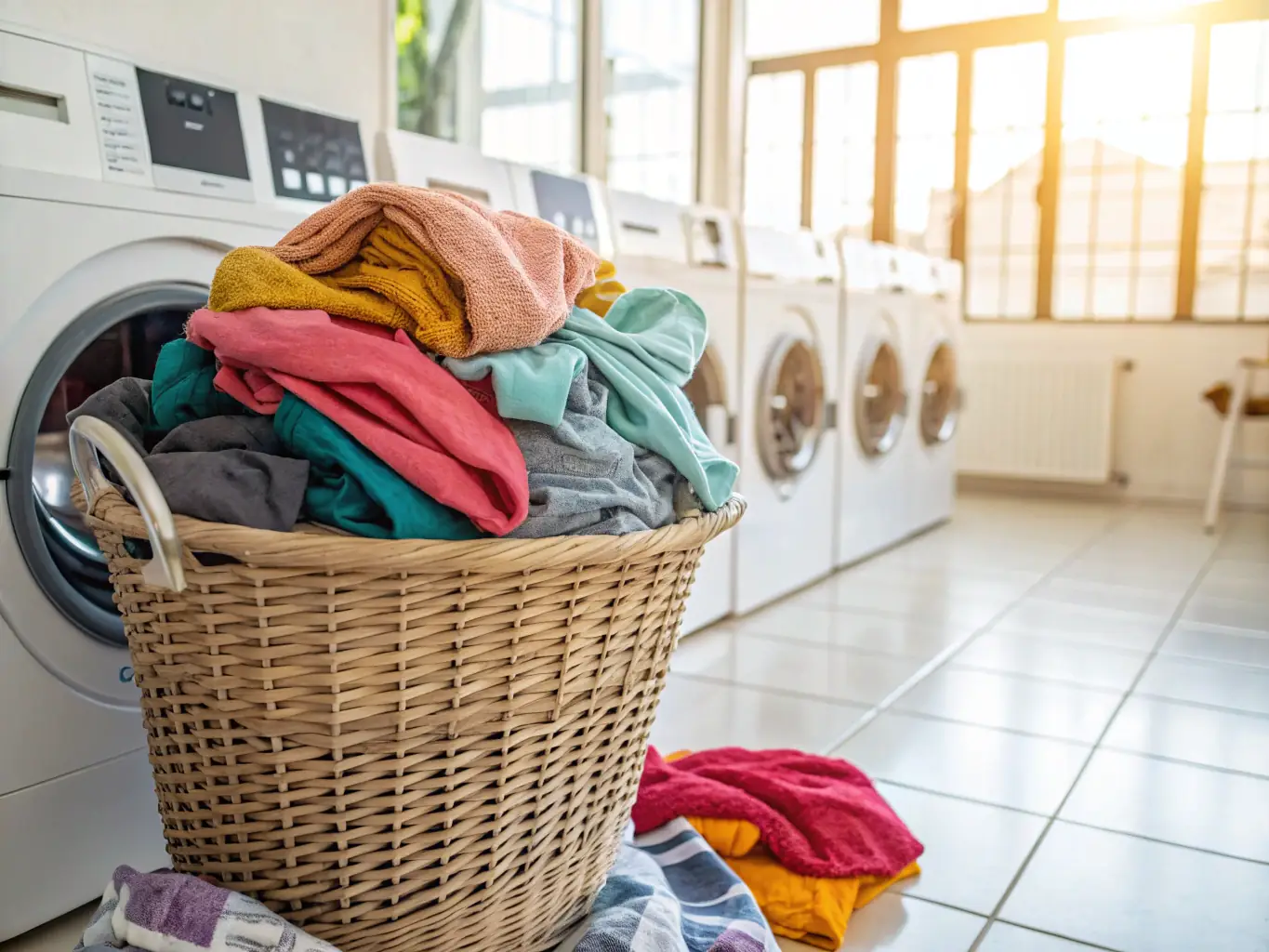 A clean laundry basket filled with freshly washed clothes, neatly folded and ready for pickup, showcasing the convenience of Esteem Laundry's standard laundry service.