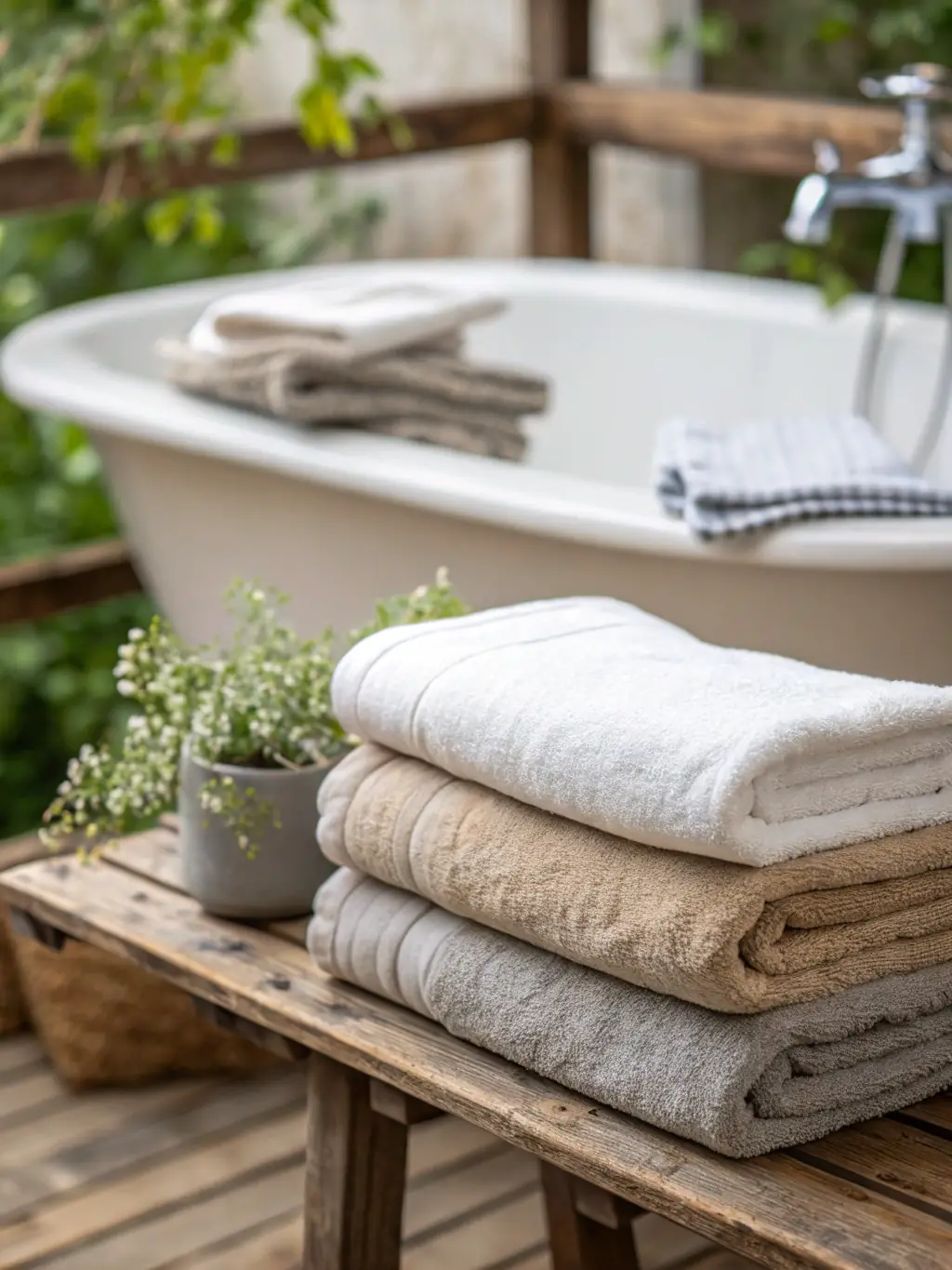 A neatly organized stack of freshly laundered towels in a spa setting, symbolizing cleanliness and hygiene for businesses.
