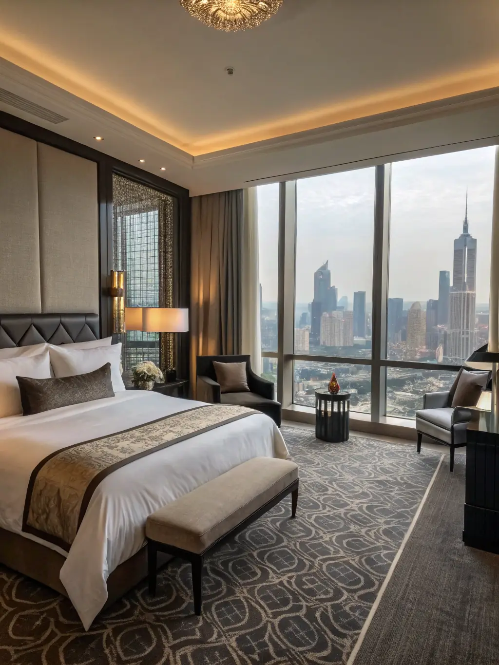 A hotel room with perfectly made beds and spotless linens, emphasizing the comfort and quality provided to guests.